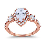 14K Rose Gold Three Stone Halo Teardrop Pear Fashion Bridal Wedding Engagement Ring Simulated CZ Size-7