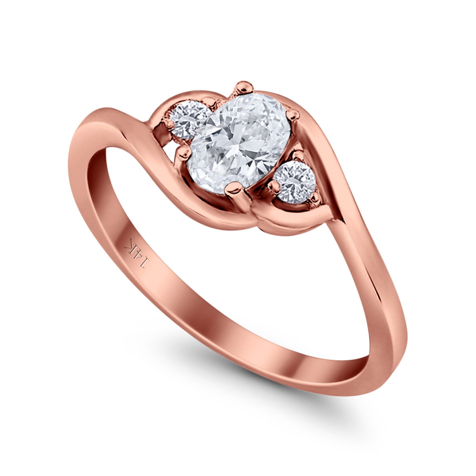 14K Rose Gold Oval Bridal Wedding Engagement Ring Simulated CZ Size-7