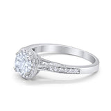 14K White Gold Halo Round Bridal Wedding Engagement Ring Simulated CZ Size-7