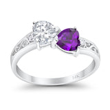 14K White Gold Double Heart Ring Bridal Wedding Engagement Ring Simulated CZ Size-7