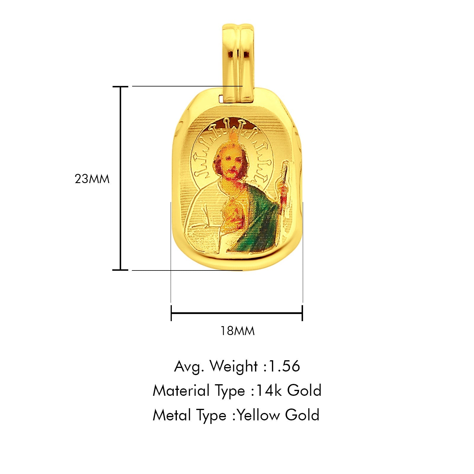 14K Yellow Gold St. Jude Enamel Picture Religious Pendant 23mmX18mm 1.5 grams