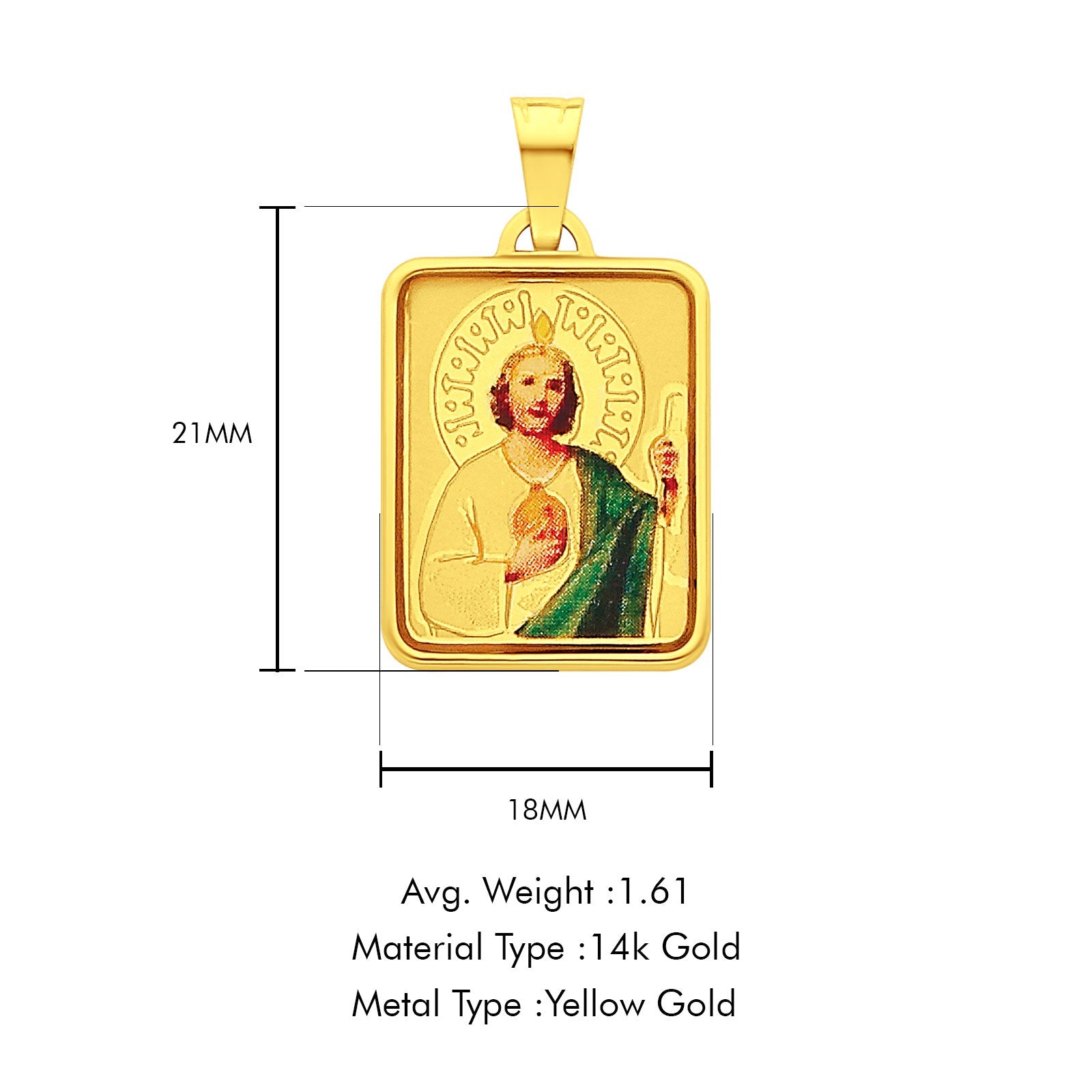 14K Yellow Gold St. Jude Enamel Picture Religious Pendant 21mmX18mm 1.6 grams