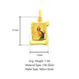 14K Yellow Gold St. Jude Enamel Picture Religious Pendant 21mmX13mm 1.0 grams