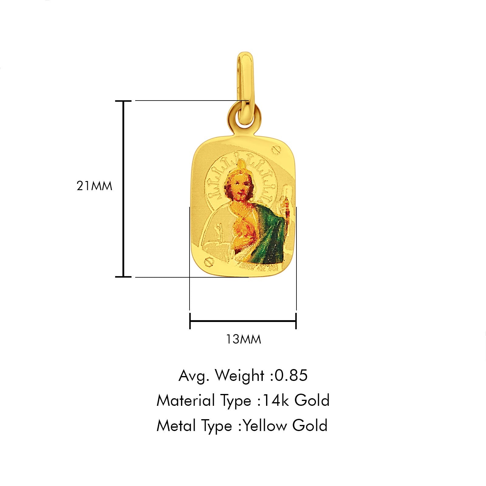 14K Yellow Gold St. Jude Enamel Picture Religious Pendant 21mmX13mm 0.8 grams