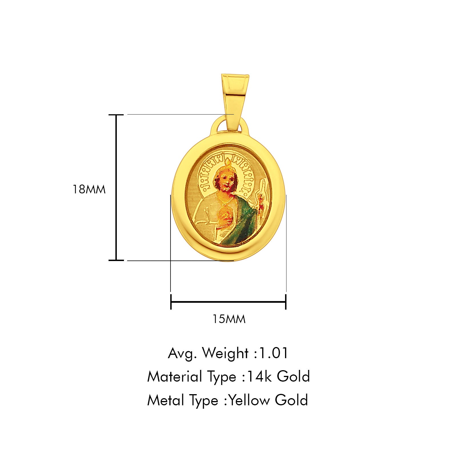 14K Yellow Gold St. Jude Enamel Picture Religious Pendant 18mmX15mm 1.0 grams