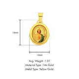 14K Yellow Gold St. Jude Enamel Picture Religious Pendant 18mmX15mm 1.0 grams