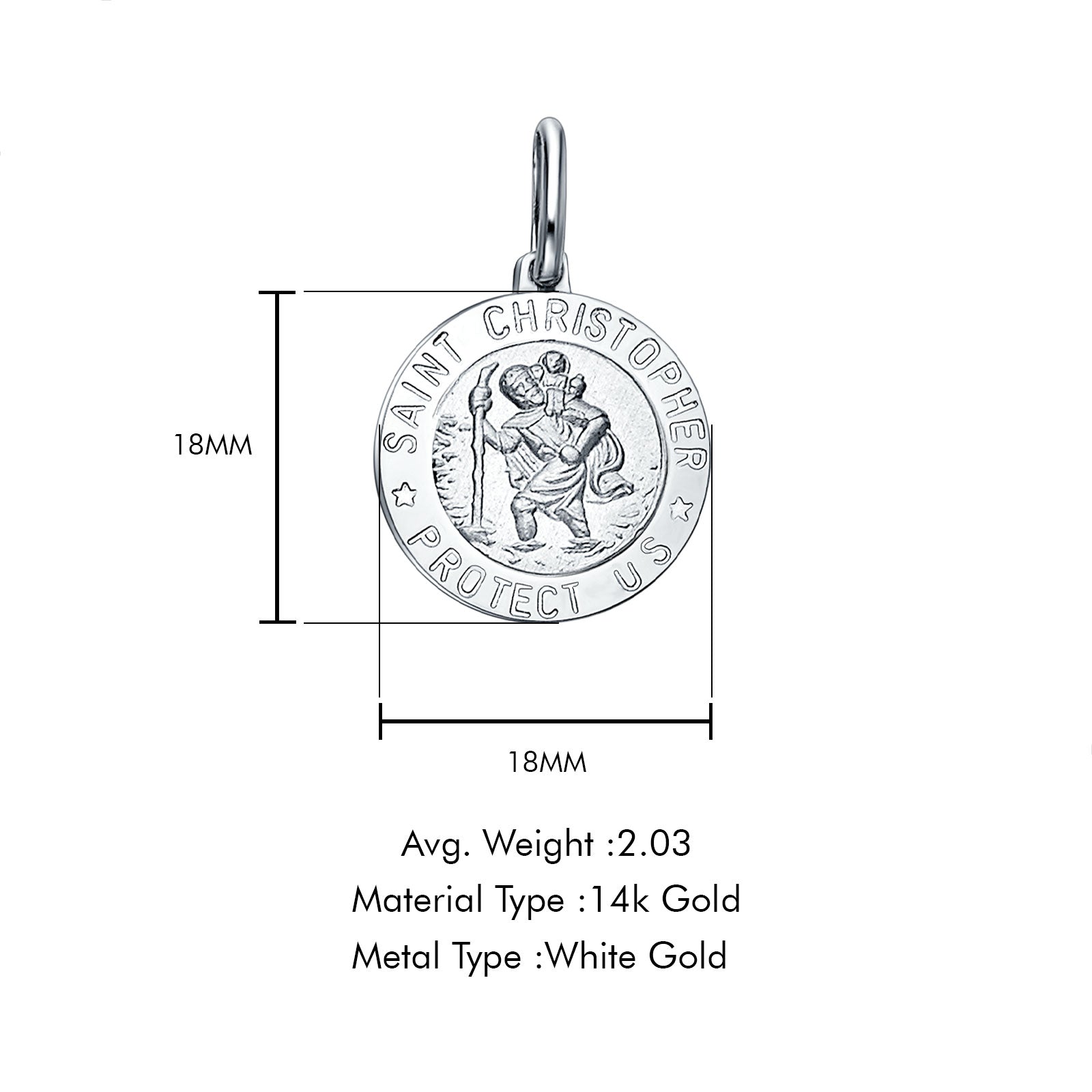 14K White Gold St. Christopher Religious Pendant 18mmX18mm 2.0 grams