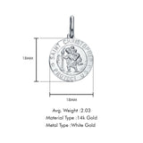 14K White Gold St. Christopher Religious Pendant 18mmX18mm 2.0 grams