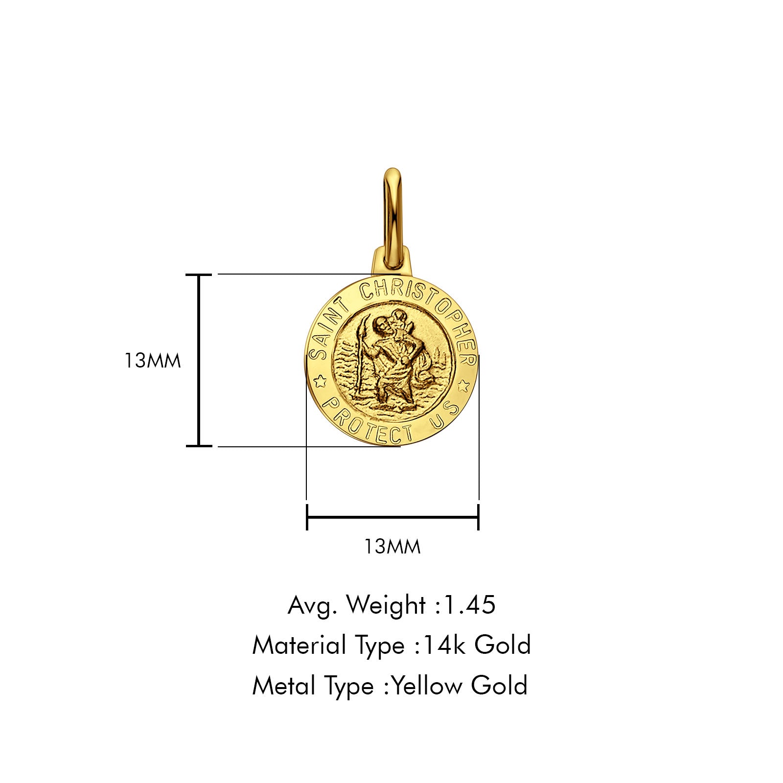 14K Yellow Gold St. Christopher Religious Pendant 13mmX13mm 1.4 grams