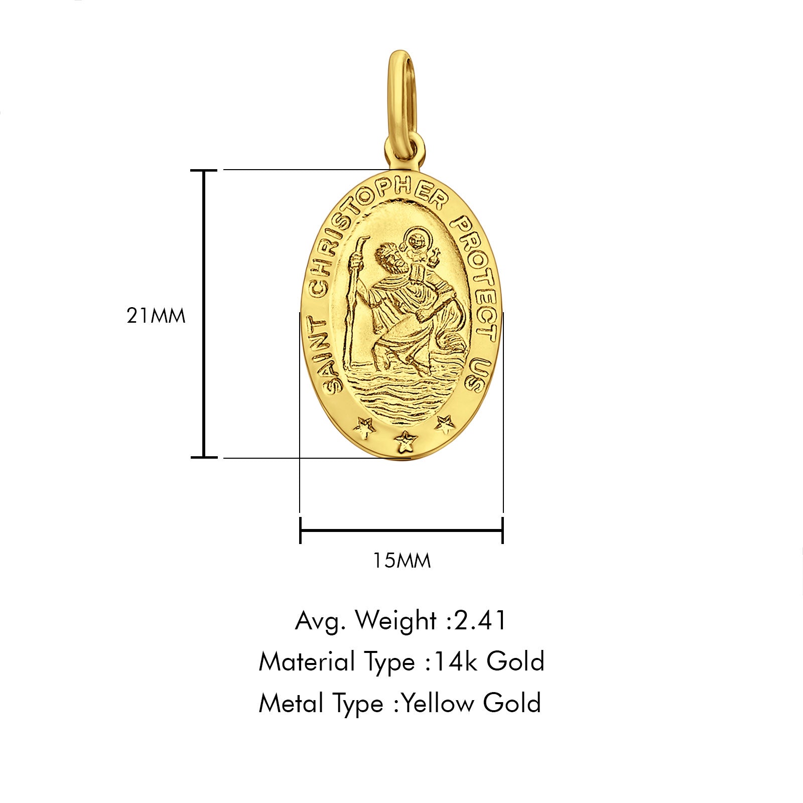 14K Yellow Gold St. Christopher Religious Pendant 21mmX15mm 2.4 grams