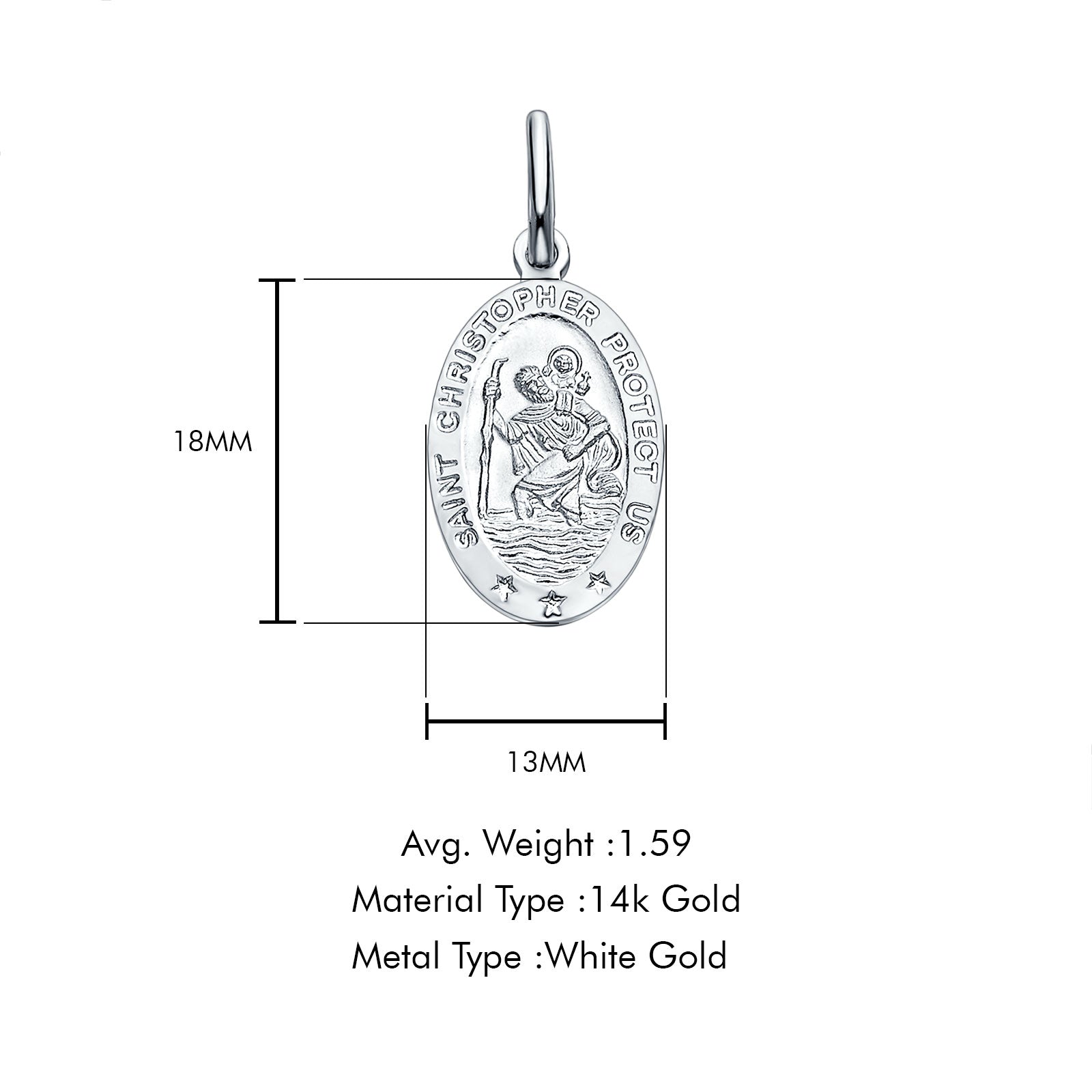 14K White Gold St. Christopher Religious Pendant 18mmX13mm 1.5 grams