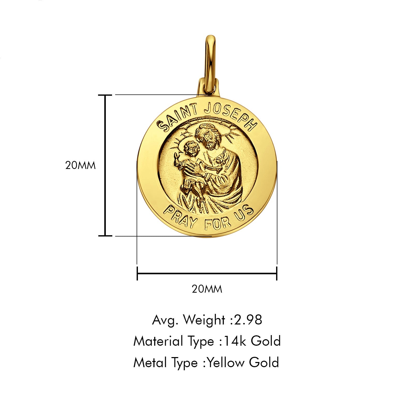 14K Yellow Gold St. Joseph Religious Pendant 20mmX20mm 2.9 grams