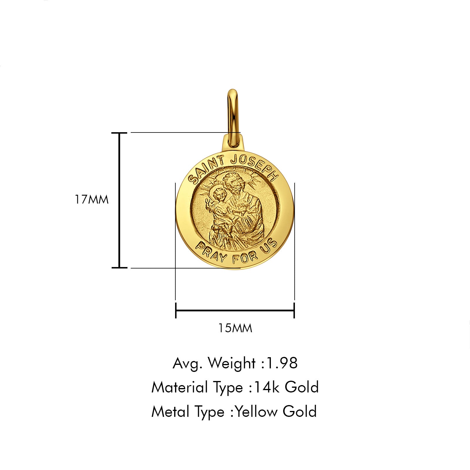 14K Yellow Gold St. Joseph Religious Pendant 17mmX15mm 1.9 grams