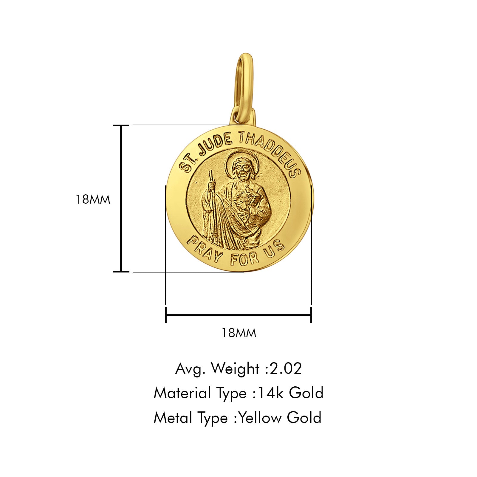 14K Yellow Gold St. Jude Thaddeus Religious Pendant 18mmX18mm 2.0 grams