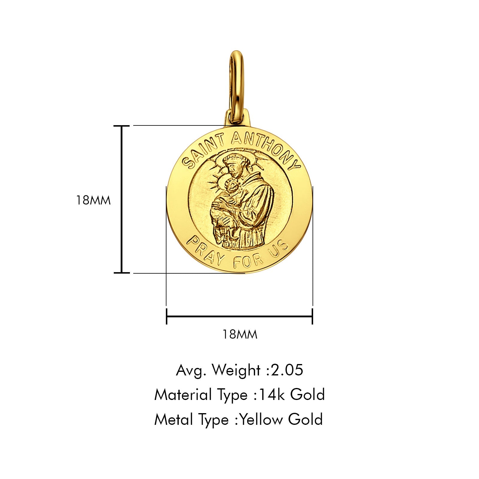 14K Yellow Gold St. Anthony Religious Pendant 18mmX18mm 2.0 grams