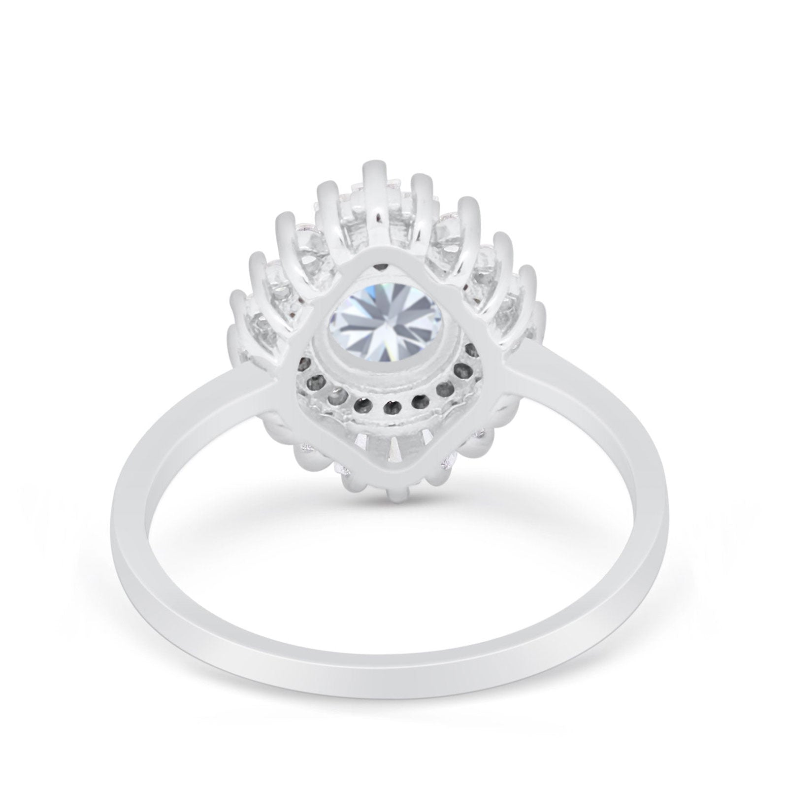 14K White Gold Art Deco Round Bridal Baguette Simulated CZ Wedding Engagement Ring Size-7