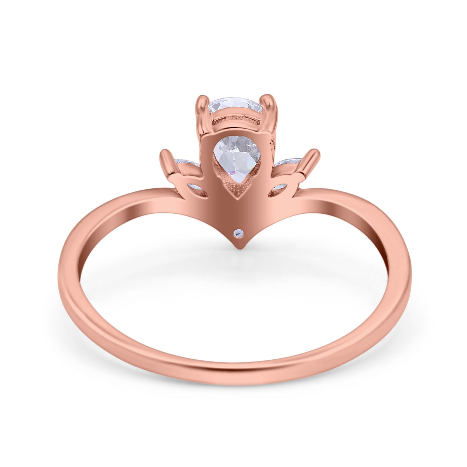 14K Rose Gold Teardrop Pear Art Deco Engagement Ring Marquise Simulated Cubic Zirconia Size-7