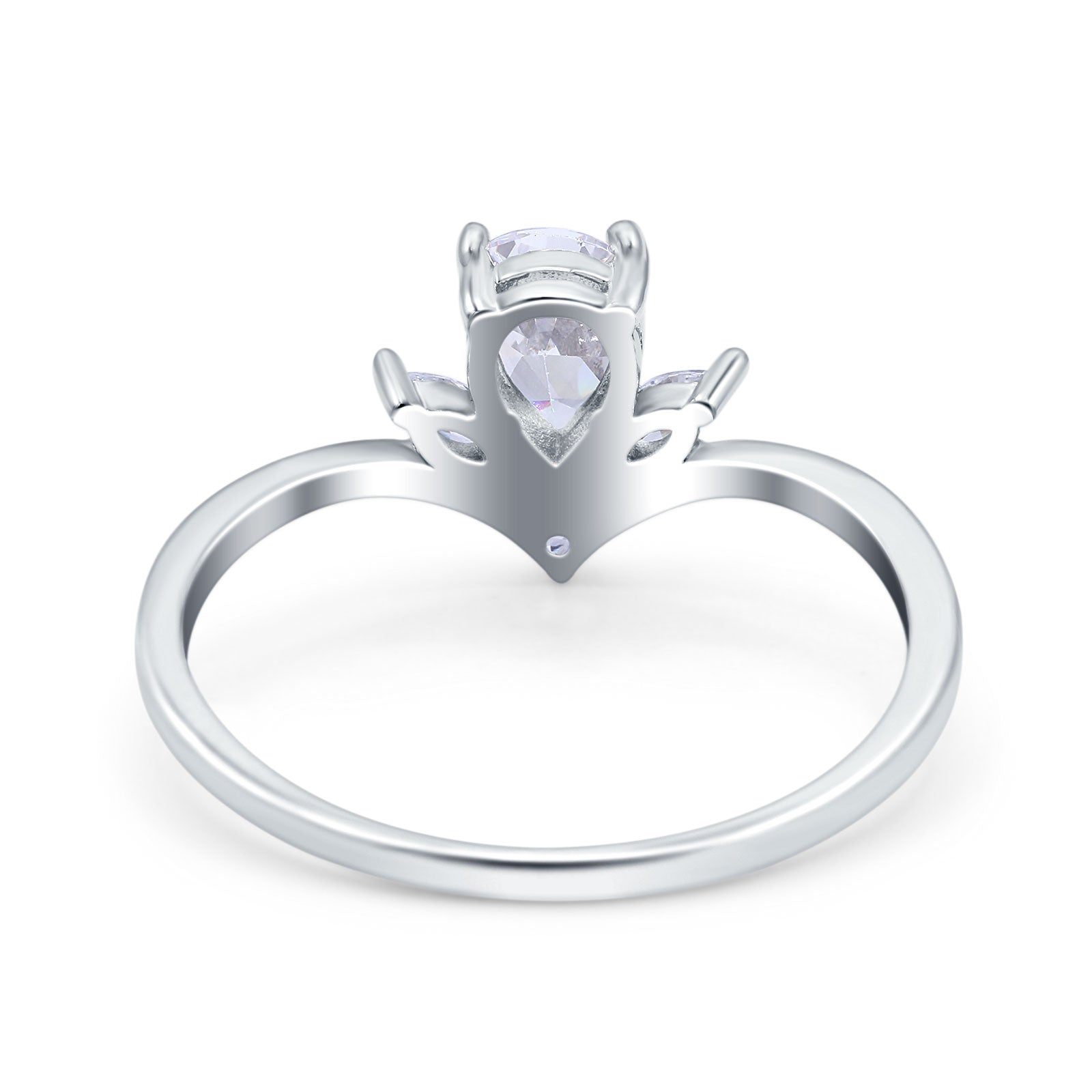 14K White Gold Teardrop Pear Art Deco Engagement Ring Marquise Simulated Cubic Zirconia Size-7