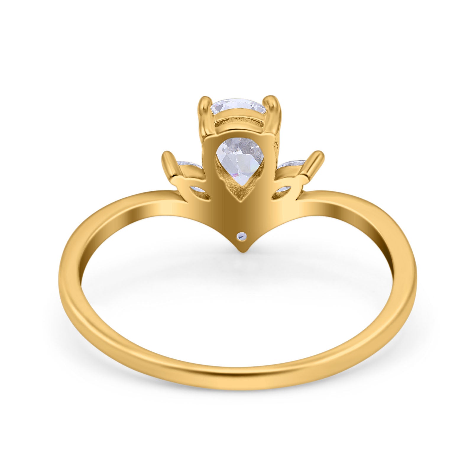 14K Yellow Gold Teardrop Pear Art Deco Engagement Ring Marquise Simulated Cubic Zirconia Size-7