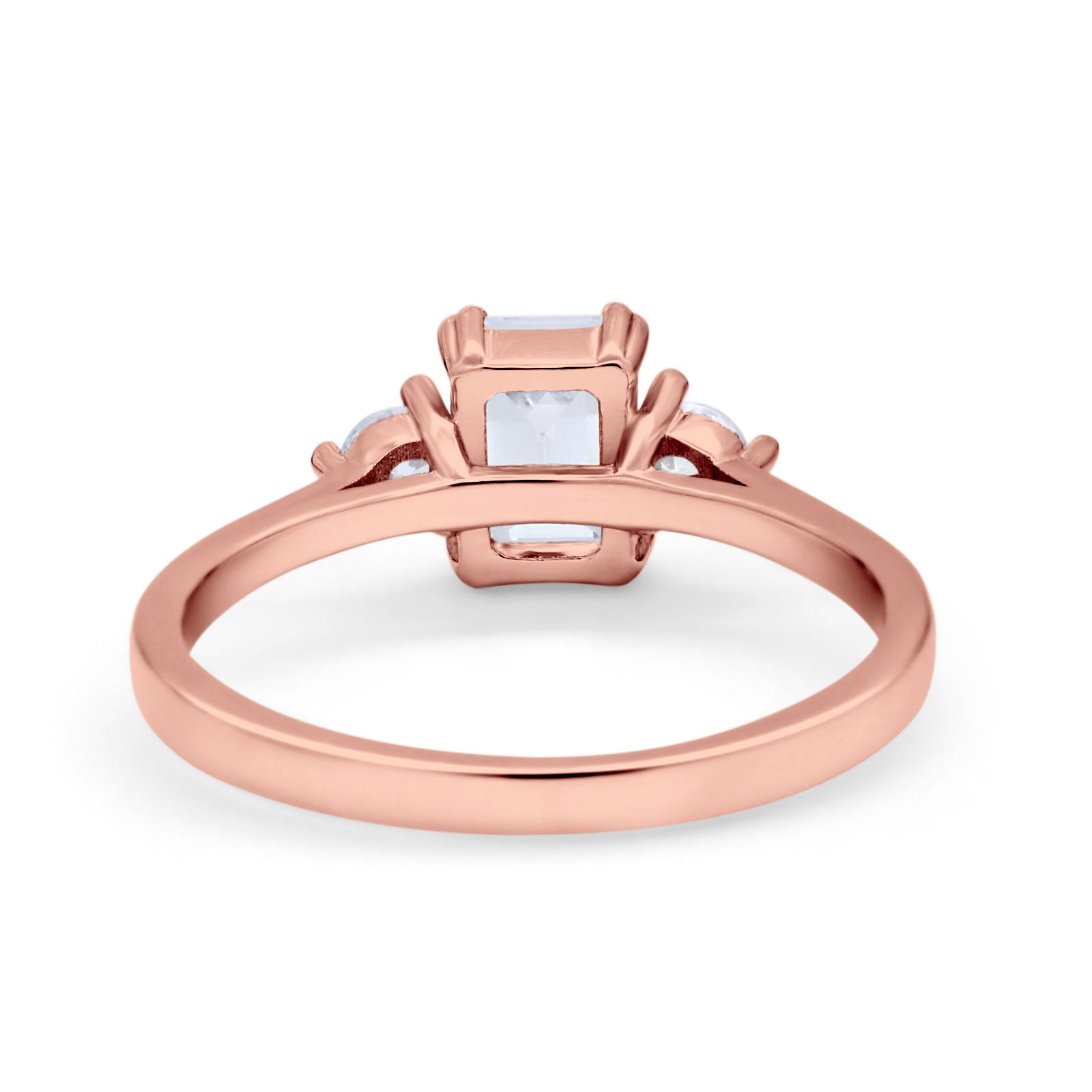 14K Rose Gold Emerald Cut Wedding Engagement Ring Simulated CZ Size-7