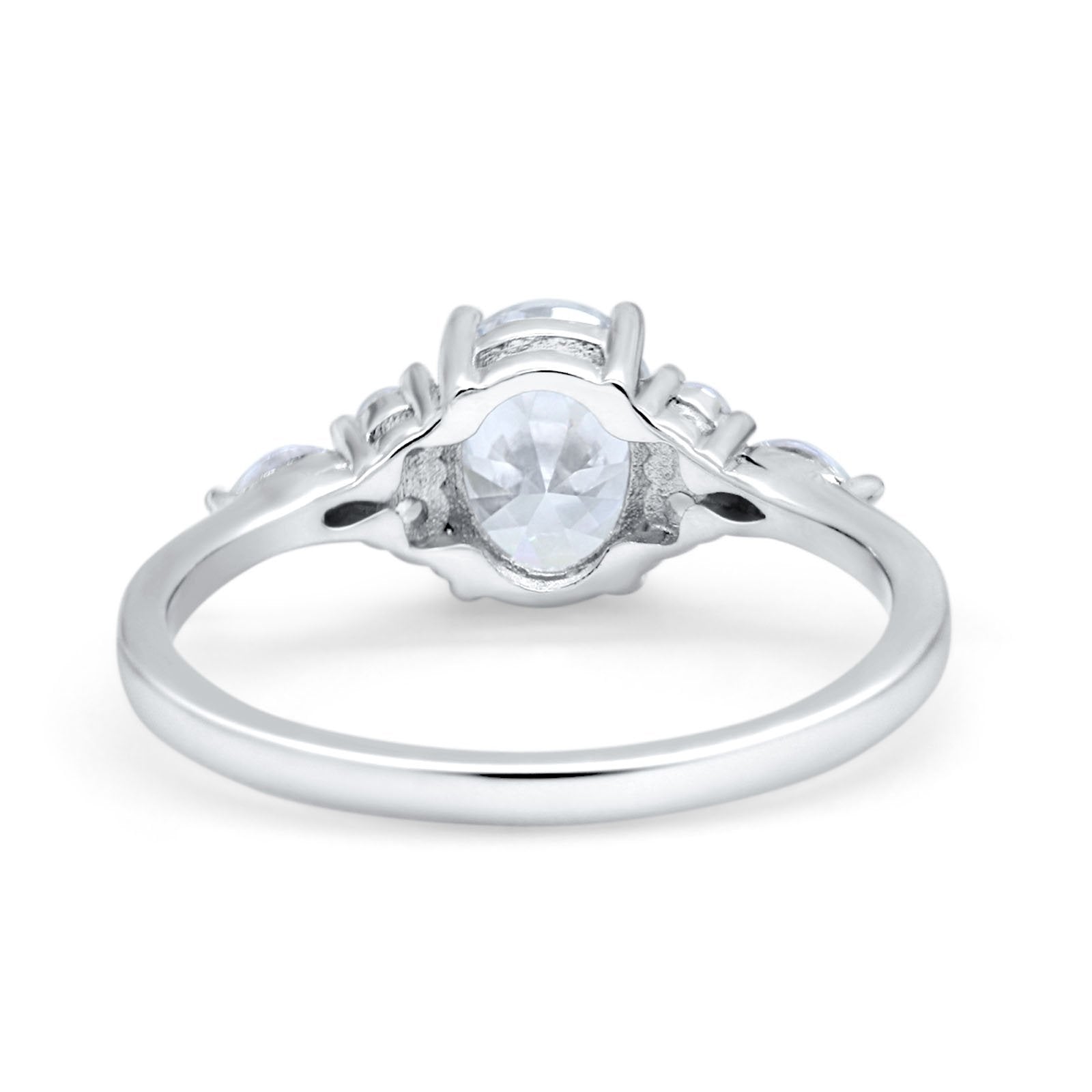 14K White Gold Art Deco Oval Wedding Ring Marquise Simulated Cubic Zirconia