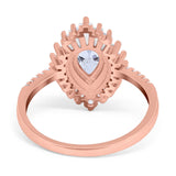 14K Rose Gold Pear Engagement Ring Baguette Simulated Cubic Zirconia Size-7