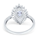 14K White Gold Pear Engagement Ring Baguette Simulated Cubic Zirconia Size-7