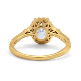 14K Yellow Gold Oval Engagement Ring Round Simulated Cubic Zirconia Size-7