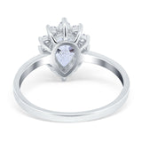 14K White Gold Teardrop Engagement Ring Round Simulated Cubic Zirconia Size-7