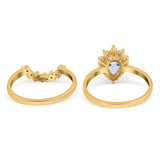 14K Yelow Gold Teardrop Two Piece Art Deco Simulated CZ Wedding Ring Curved Band Size-7