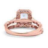 14K Rose Gold Emerald Cut Bridal Set Ring Band Engagement Two Piece Simulated CZ Size-7