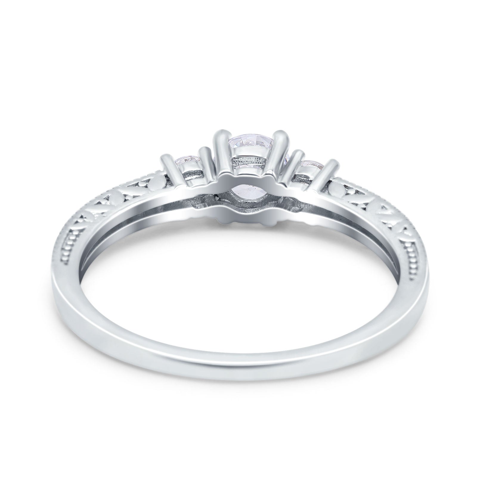 14K White Gold Round Three Stone Bridal Wedding Engagement Ring Simulated CZ