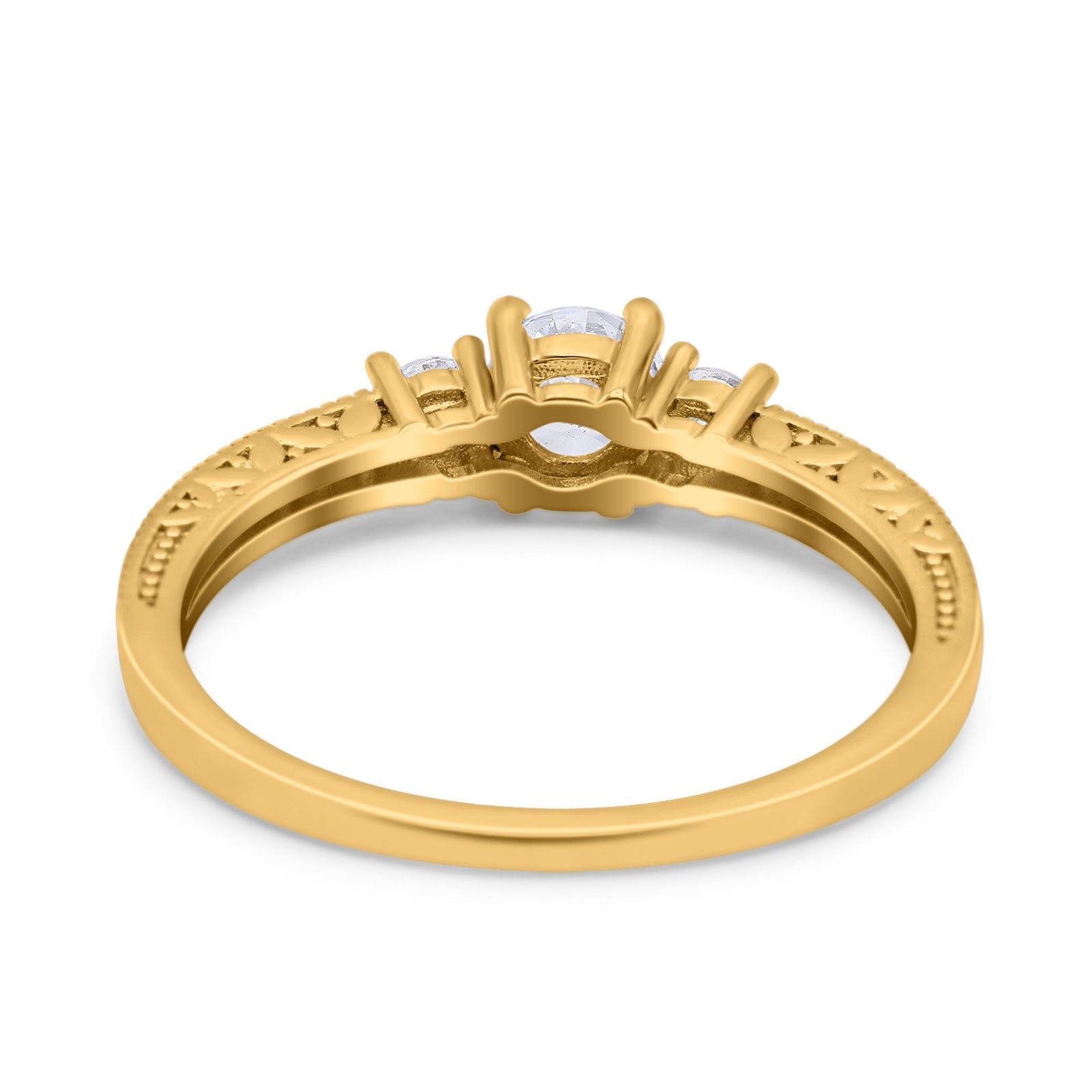 14K Yellow Gold Round Three Stone Bridal Wedding Engagement Ring Simulated CZ Size-7