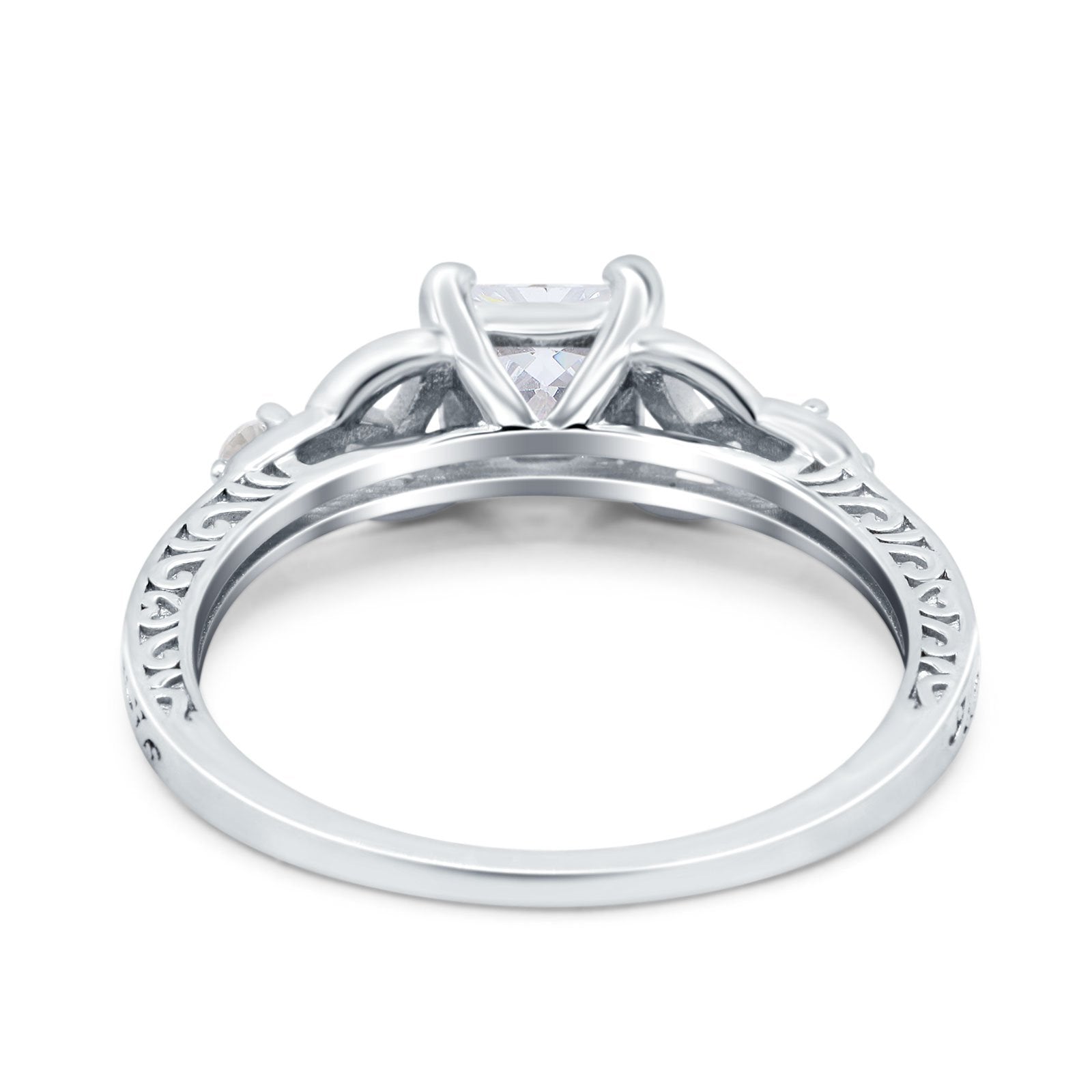 14K White Gold Cushion Celtic Art Deco Engagement Ring Simulated Cubic Zirconia Size-7