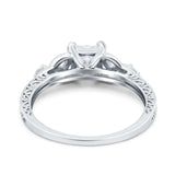 14K White Gold Cushion Celtic Art Deco Engagement Ring Simulated Cubic Zirconia Size-7