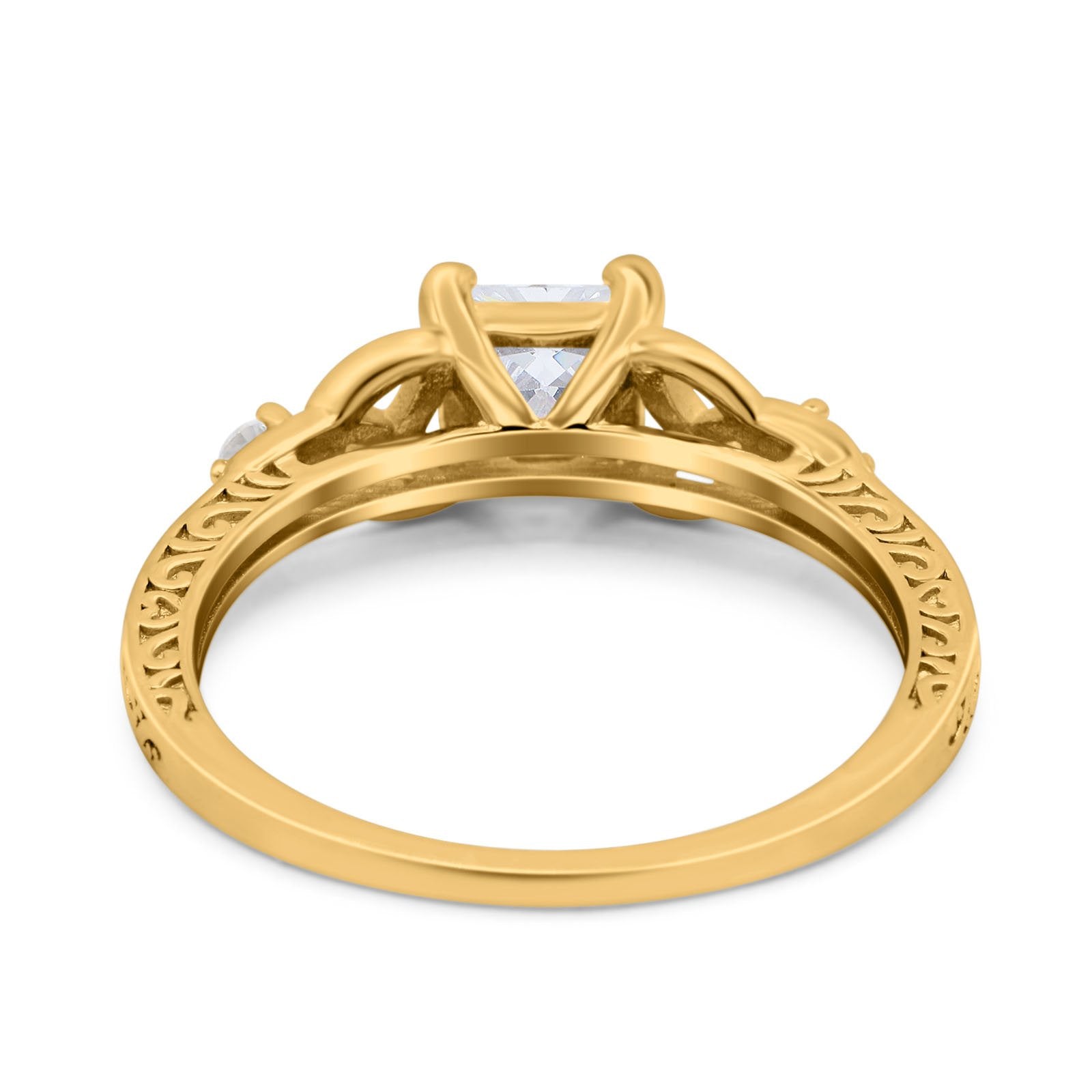14K Yellow Gold Cushion Celtic Art Deco Engagement Ring Simulated Cubic Zirconia Size-7