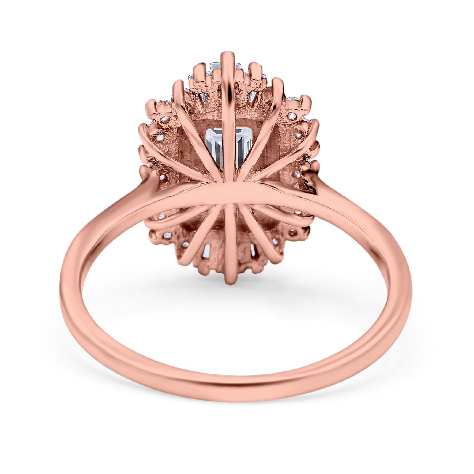 14K Rose Gold Emerald Cut Vintage Wedding Ring Simulated Cubic Zirconia Size-7