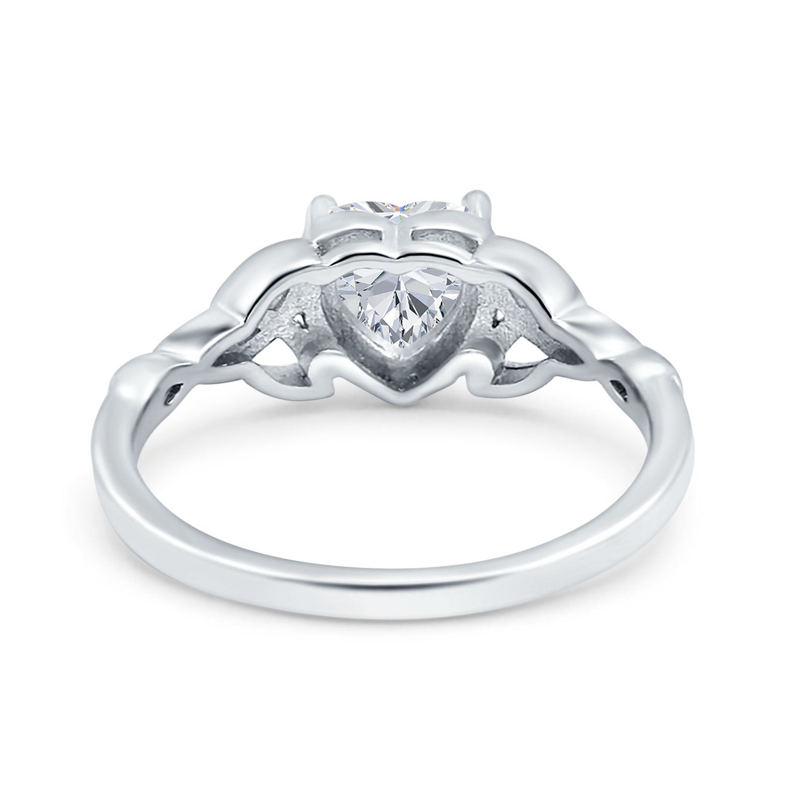 14K White Gold Heart Celtic Wedding Promise Ring Simulated Cubic Zirconia Size-7