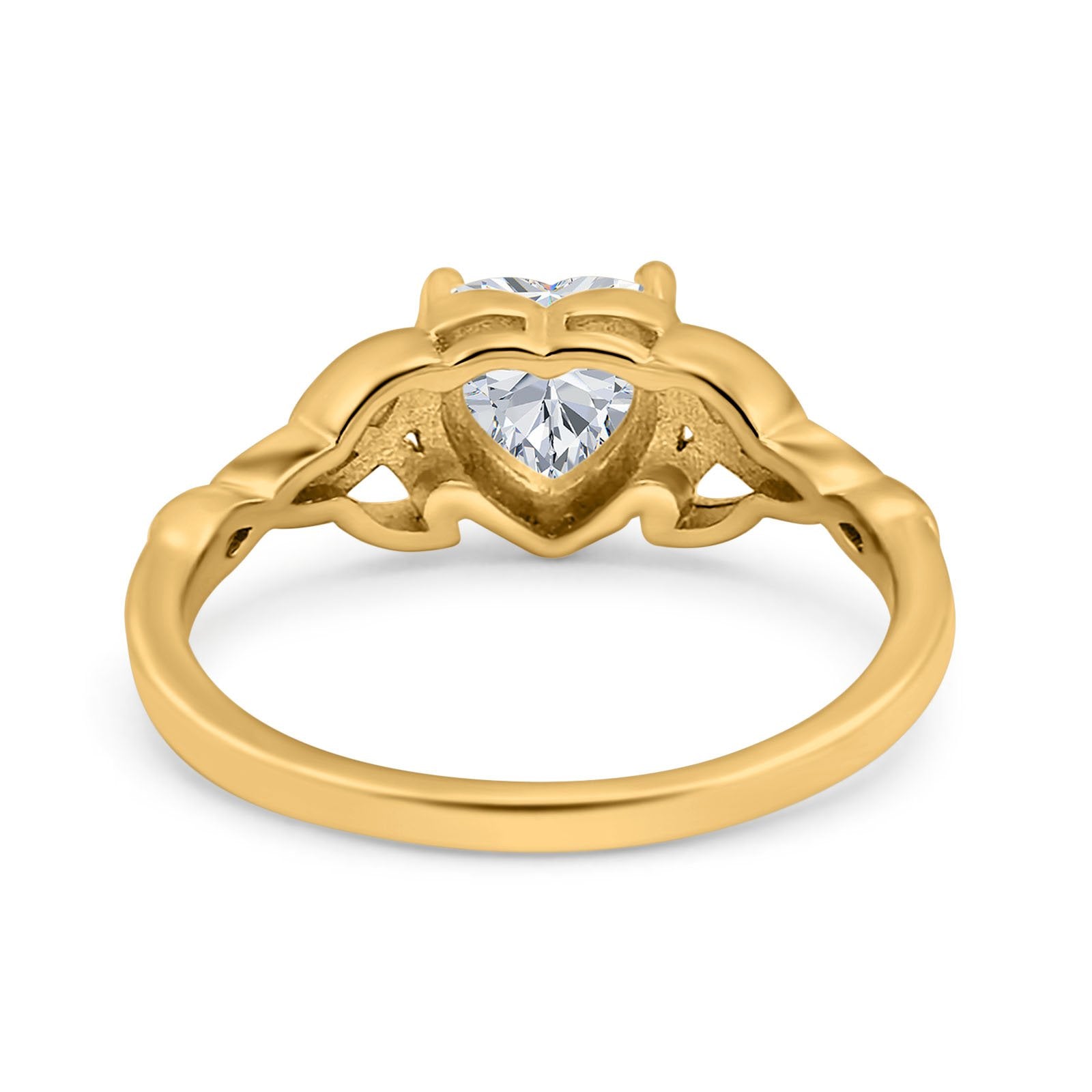 14K Yellow Gold Heart Celtic Wedding Promise Ring Simulated Cubic Zirconia
