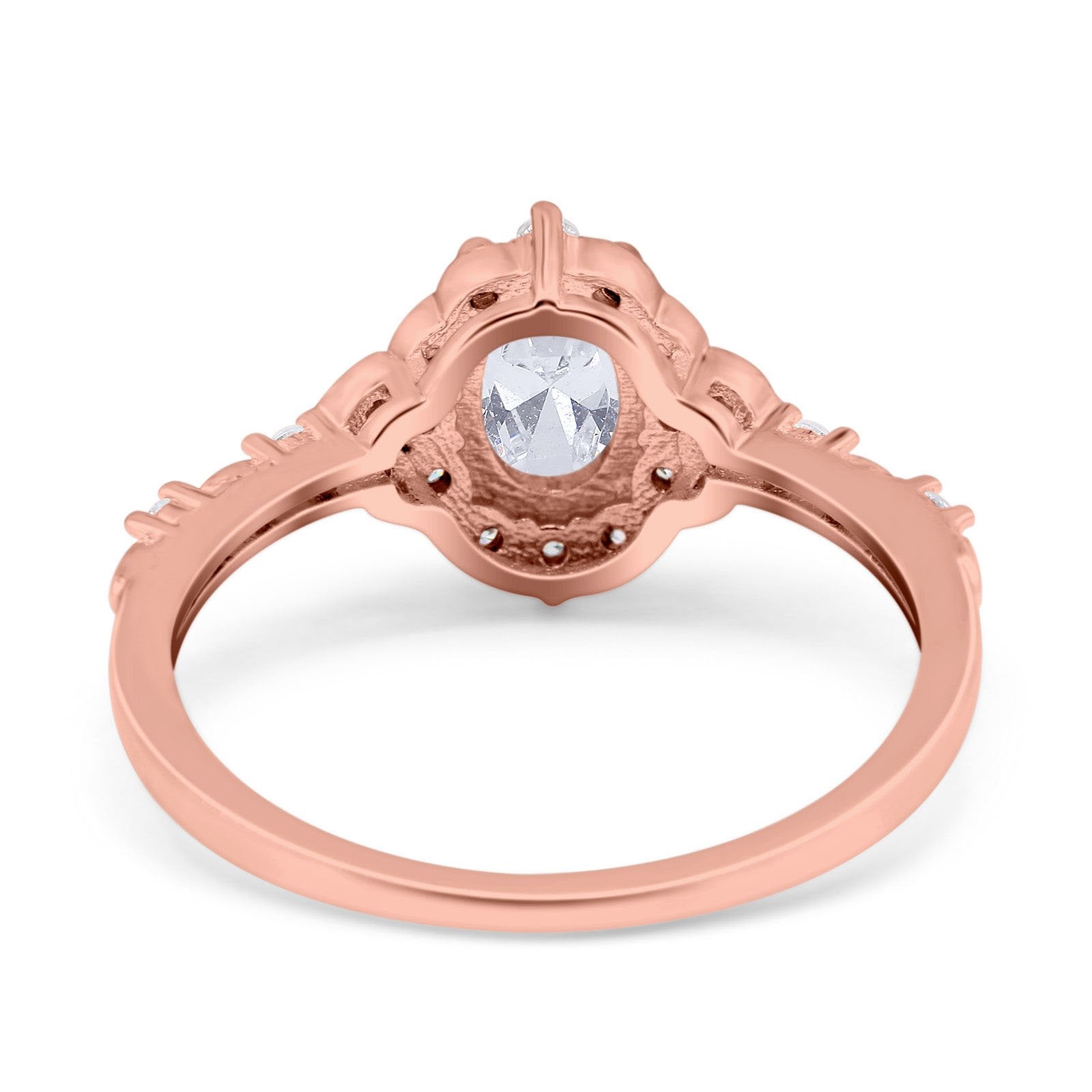 14K Rose Gold Oval Engagement Ring Vintage Accent Simulated Cubic Zirconia Size-7