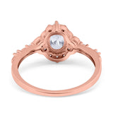 14K Rose Gold Oval Engagement Ring Vintage Accent Simulated Cubic Zirconia Size-7