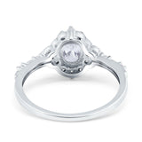 14K White Gold Oval Engagement Ring Vintage Accent Simulated Cubic Zirconia Size-7