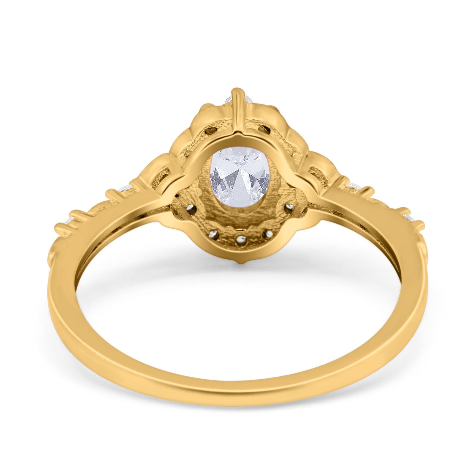 14K Yellow Gold Oval Engagement Ring Vintage Accent Simulated Cubic Zirconia Size-7