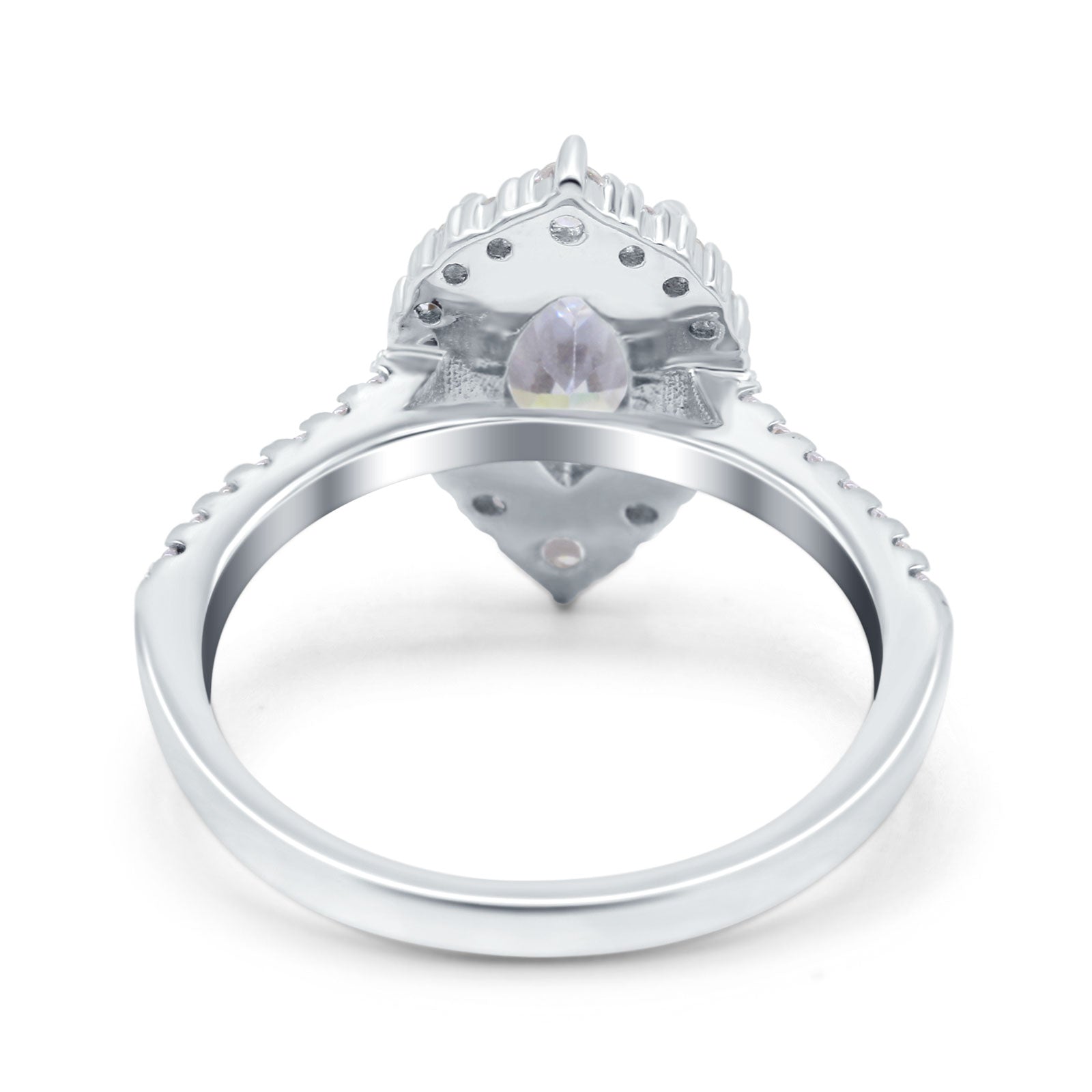 14K White Gold Halo Marquise Art Deco Bridal Wedding Engagement Ring Simulated CZ Size-7