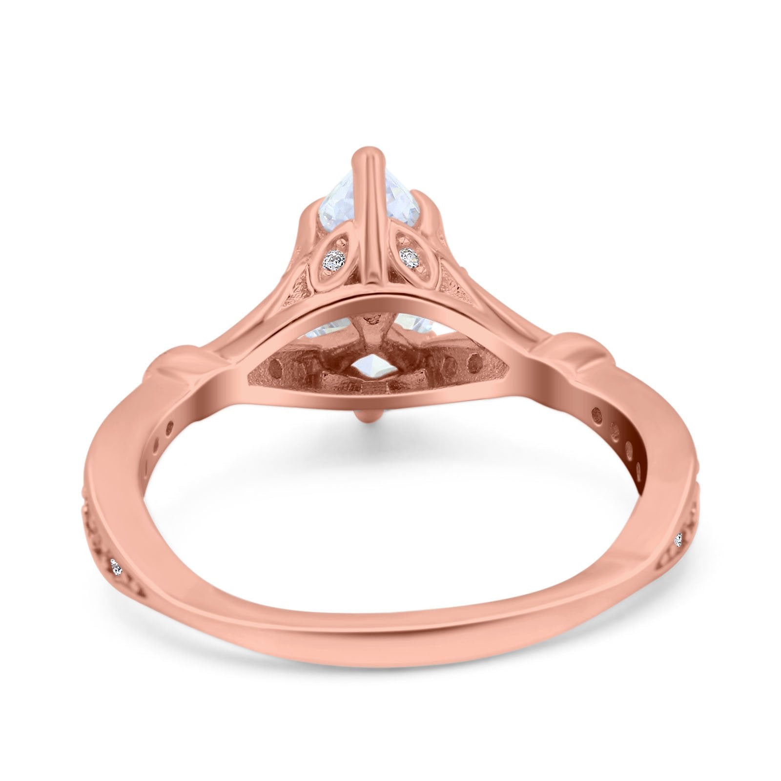 14K Rose Gold Marquise Art Deco Engagement Wedding Bridal Ring Round Simulated Cubic Zirconia Size-7