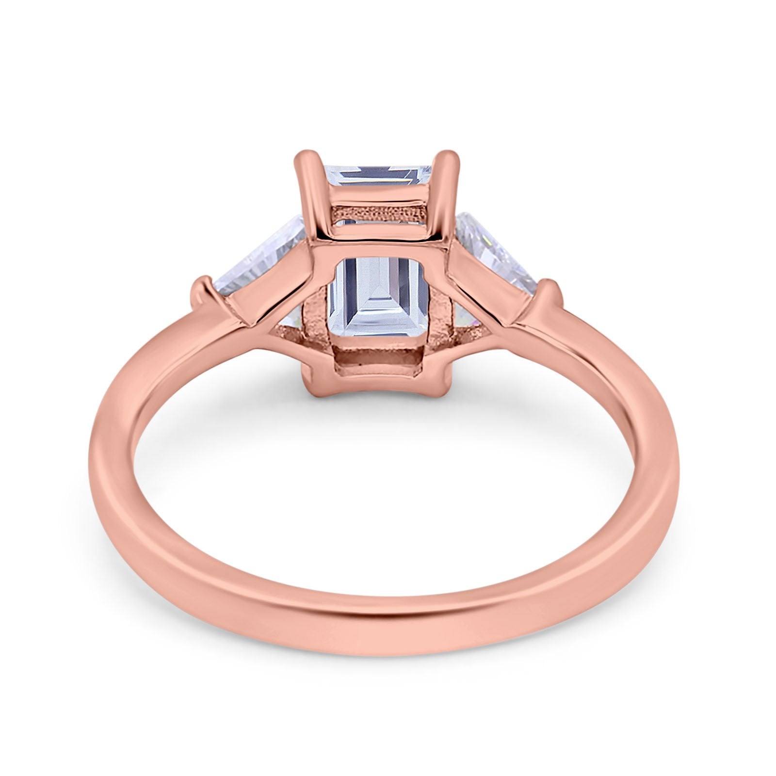 14K Rose Gold Emerald Cut Art Deco Engagement Ring Simulated Cubic Zirconia Size-7