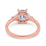 14K Rose Gold Emerald Cut Art Deco Engagement Ring Simulated Cubic Zirconia Size-7