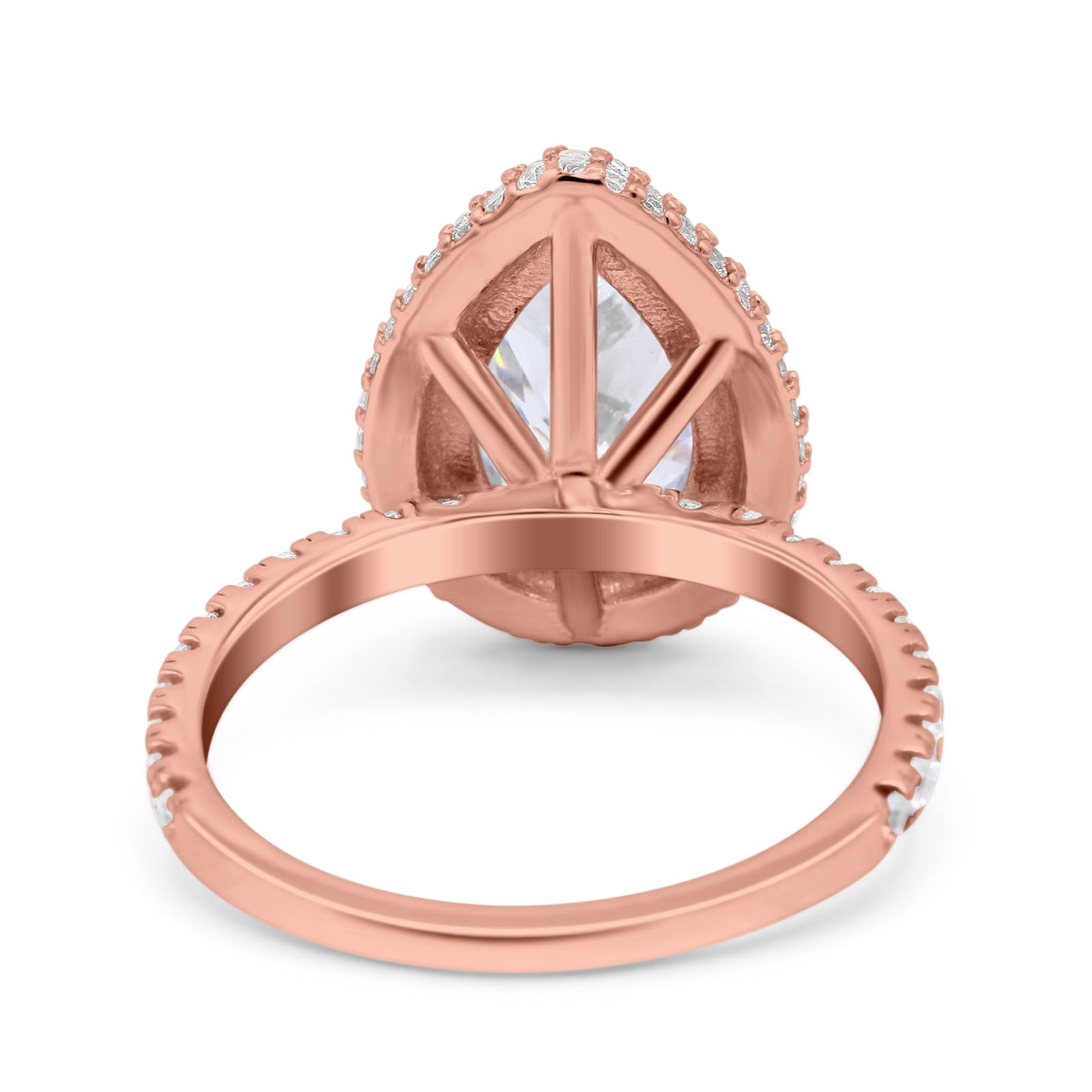 14K Rose Gold Teardrop Pear Art Deco Vintage Engagement Ring Simulated Cubic Zirconia Size-7