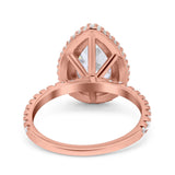 14K Rose Gold Teardrop Pear Art Deco Vintage Engagement Ring Simulated Cubic Zirconia Size-7