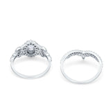 14K White Gold Wedding Band Bridal Ring Oval Accent Vintage Simulated Cubic Zirconia
